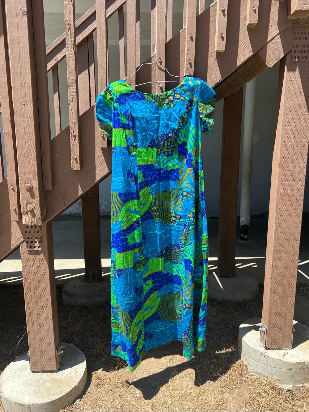 Vibrant Blue and Green Floral Print Maxi Dress - Women